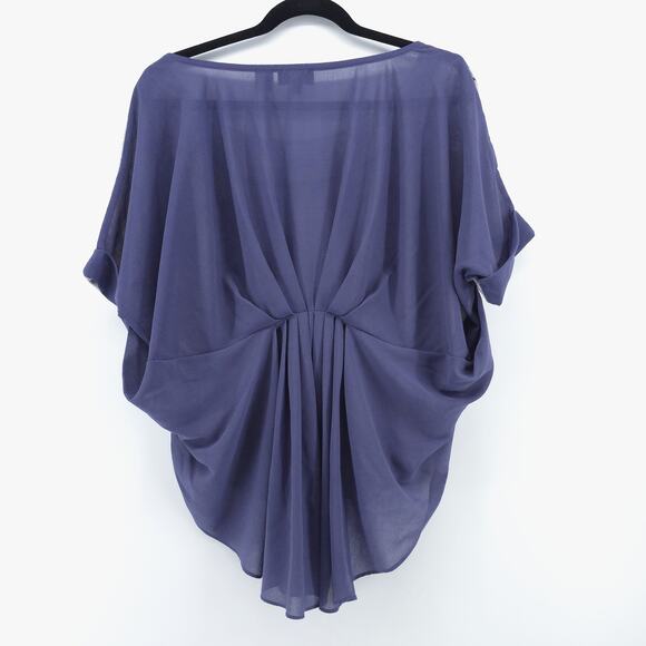 Miss Me Medium Boho Beaded Floral Periwinkle Romantic Top Chiffon Gathered Back - Picture 9 of 11